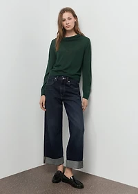 Knitted sweater with draped neck