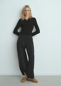 Ribbed sweater with jewel button