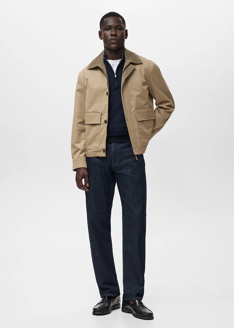 Water-repellent jacket with corduroy collar