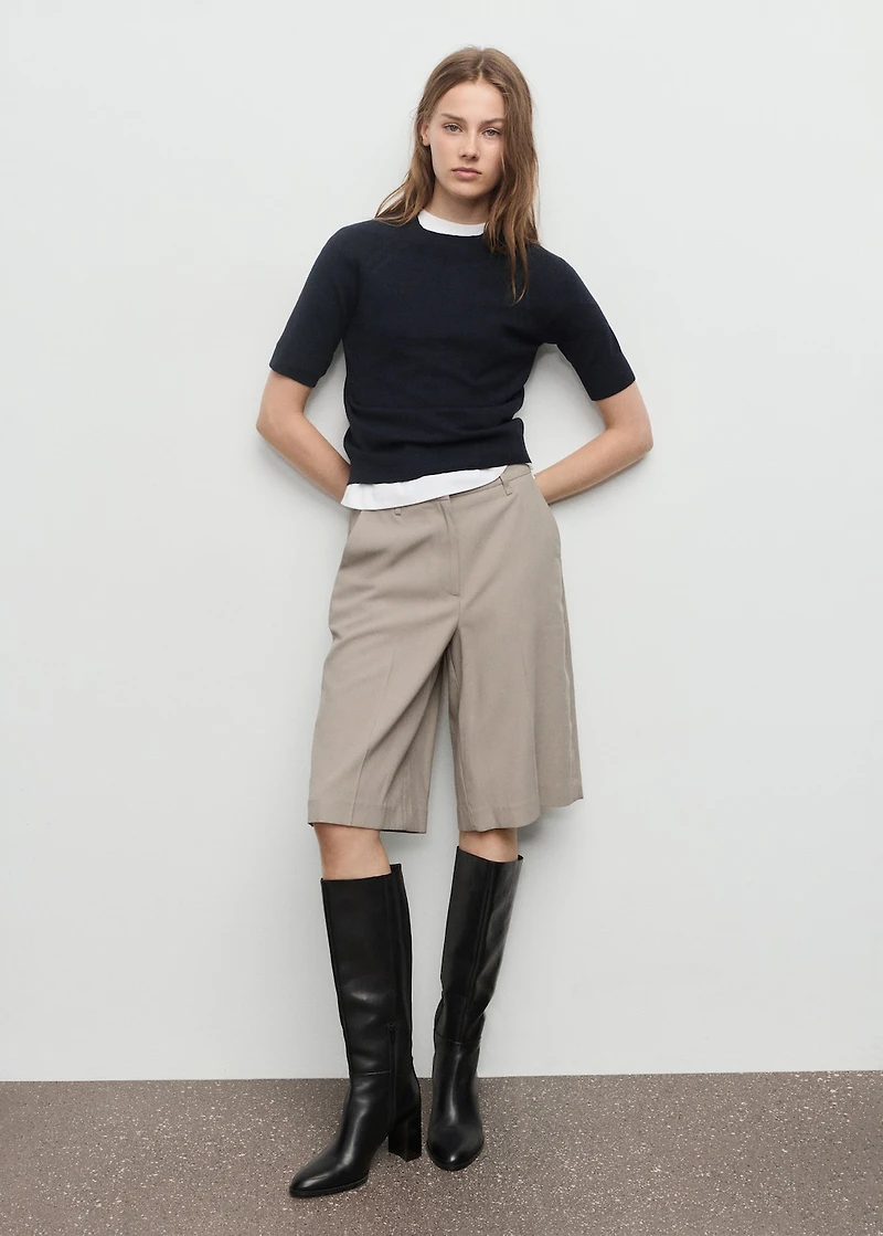 Short-sleeved wool-blend sweater