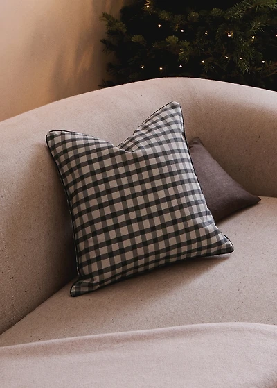 Gingham cotton cushion cover with trim 45x45cm