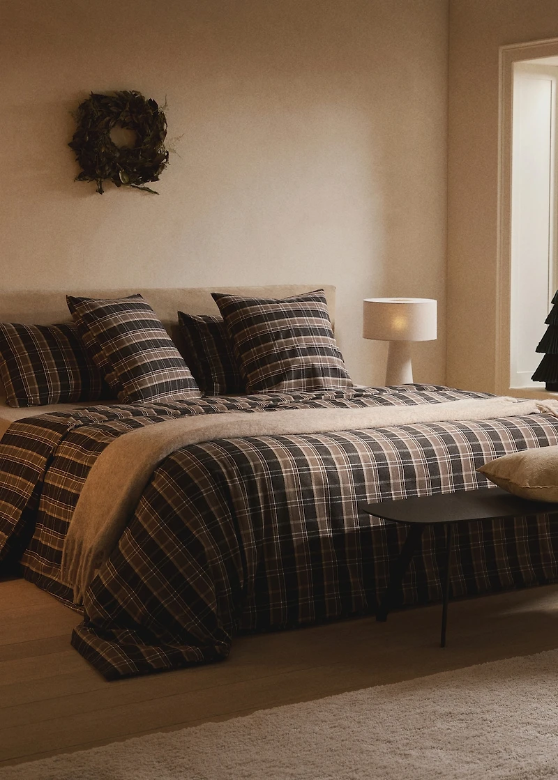 Flannel cotton melange-yarn duvet cover with check pattern for 135/140 cm bed