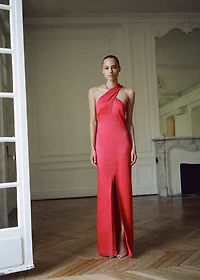 Cross-neckline slit dress