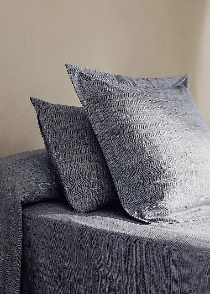 Percale cotton herringbone-print pillowcase 45x110 cm