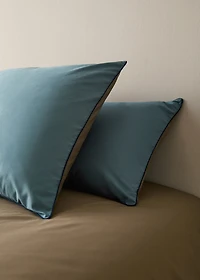 Reversible percale cotton pillowcase with contrasting piping 50x75 cm