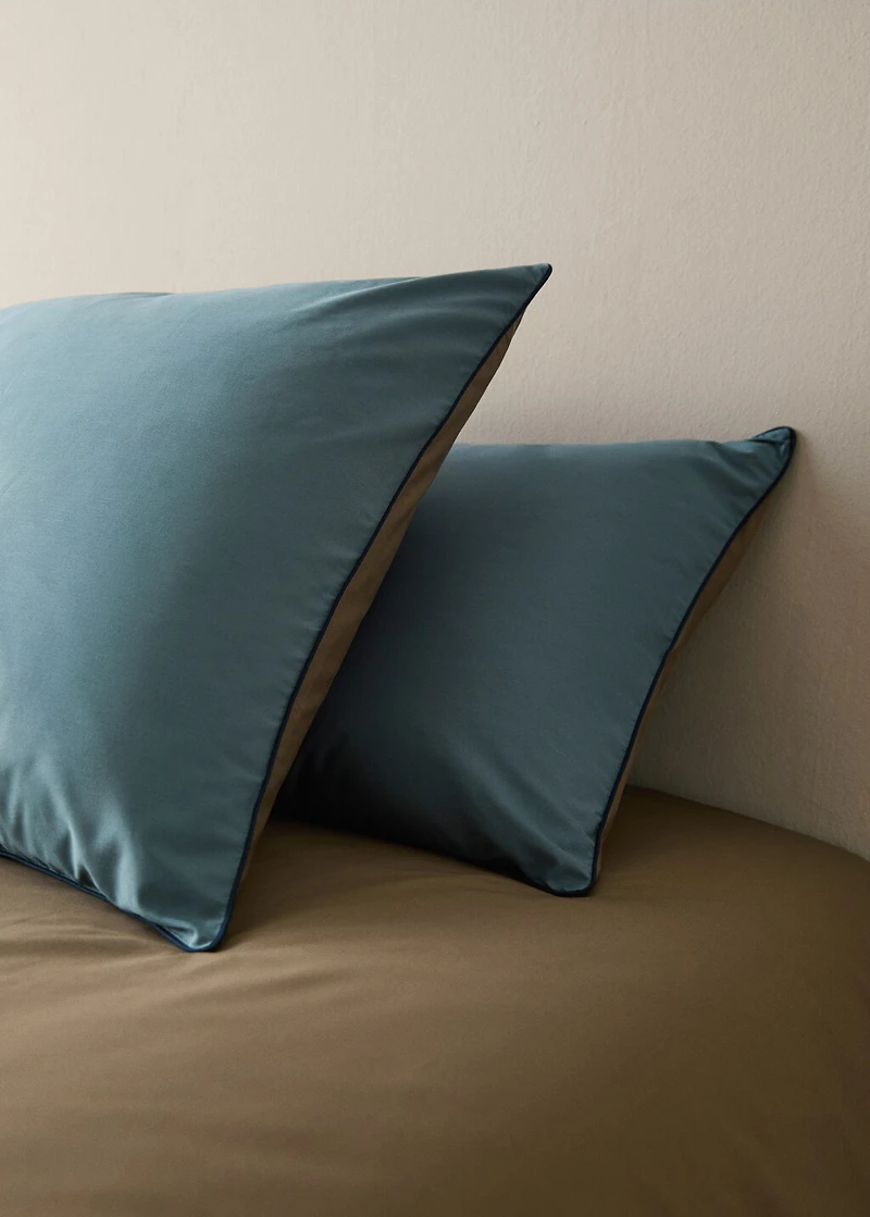 Reversible percale cotton pillowcase with contrasting piping 60x60 cm