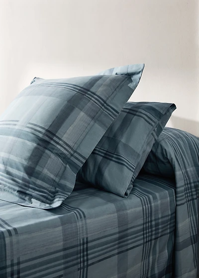 Percale cotton watercolor check-print pillowcase 60x60 cm