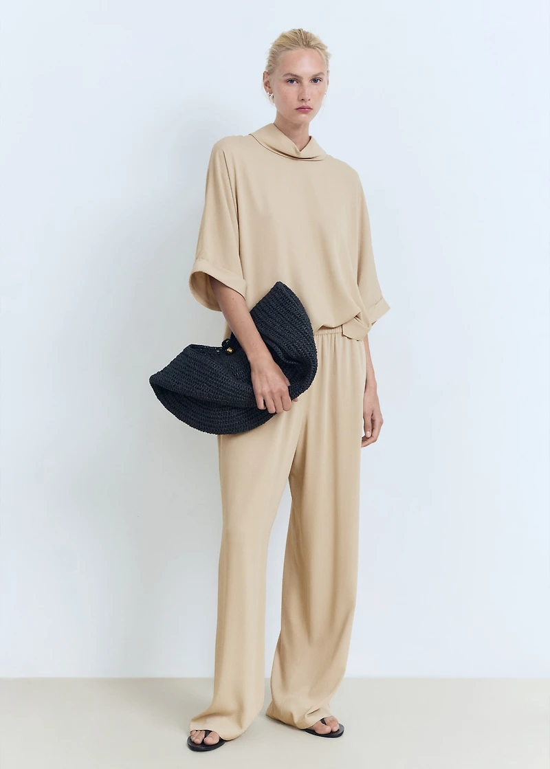 Straight-fit pants with elastic waist