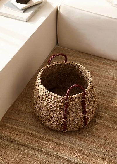 Natural fibre coloured hand basket