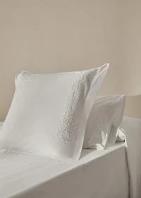 Two cotton percale pillowcases with embroidered flowers 60x60 cm