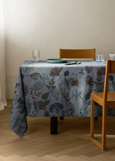 Cotton linen tablecloth with colored flowers for 2 to 4 diners