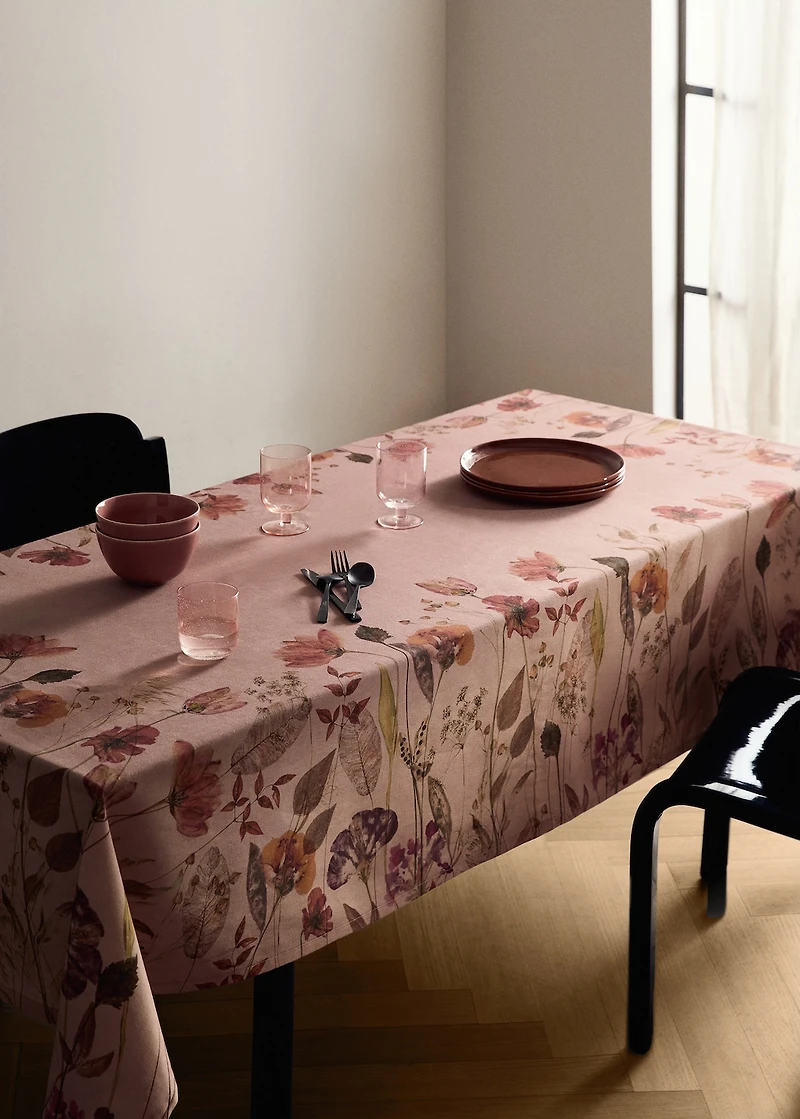 Cotton linen floral-print tablecloth for 8 to 10 diners