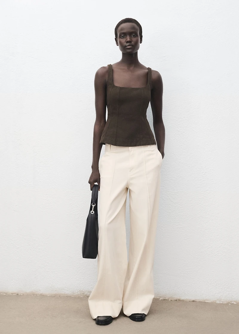 Wide leg denim pants with stitching