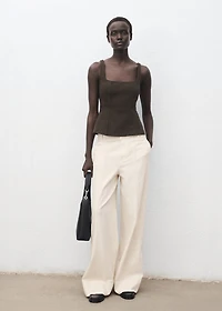 Wide leg denim pants with stitching