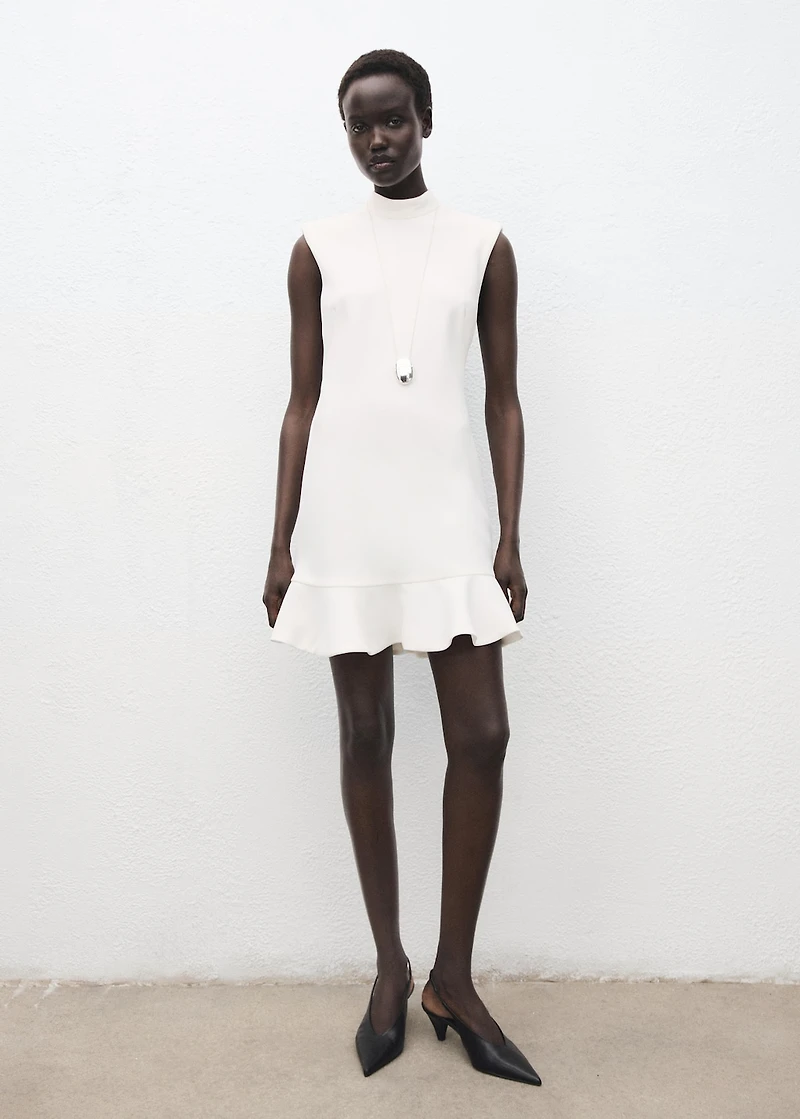 High-neck dress with ruffle