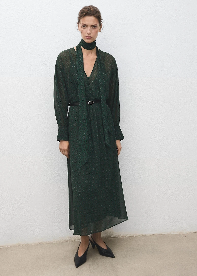 Printed dress with foulard