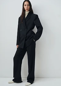 Double-breasted pinstripe suit blazer