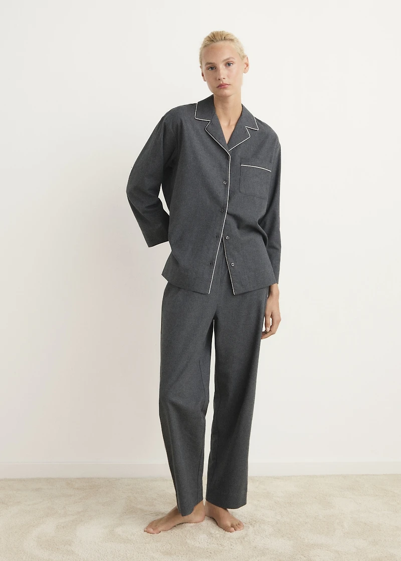 Cotton flannel pants with contrasting piping