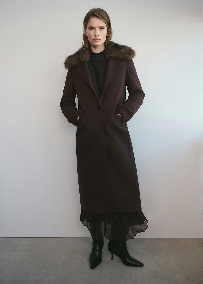 Wool coat with fur collar