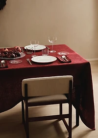 Jacquard linen floral-print tablecloth for to 8 diners