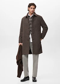 Long coat with check-print structure