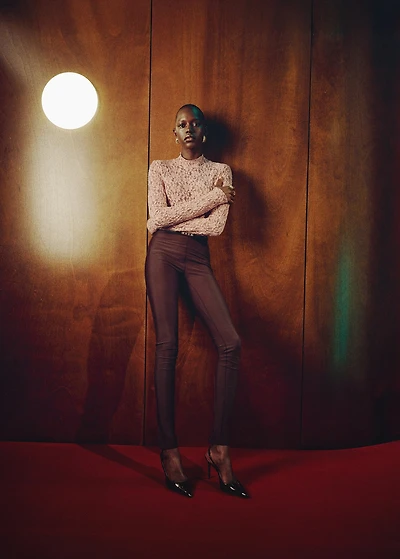 Lace t-shirt with perkins neck