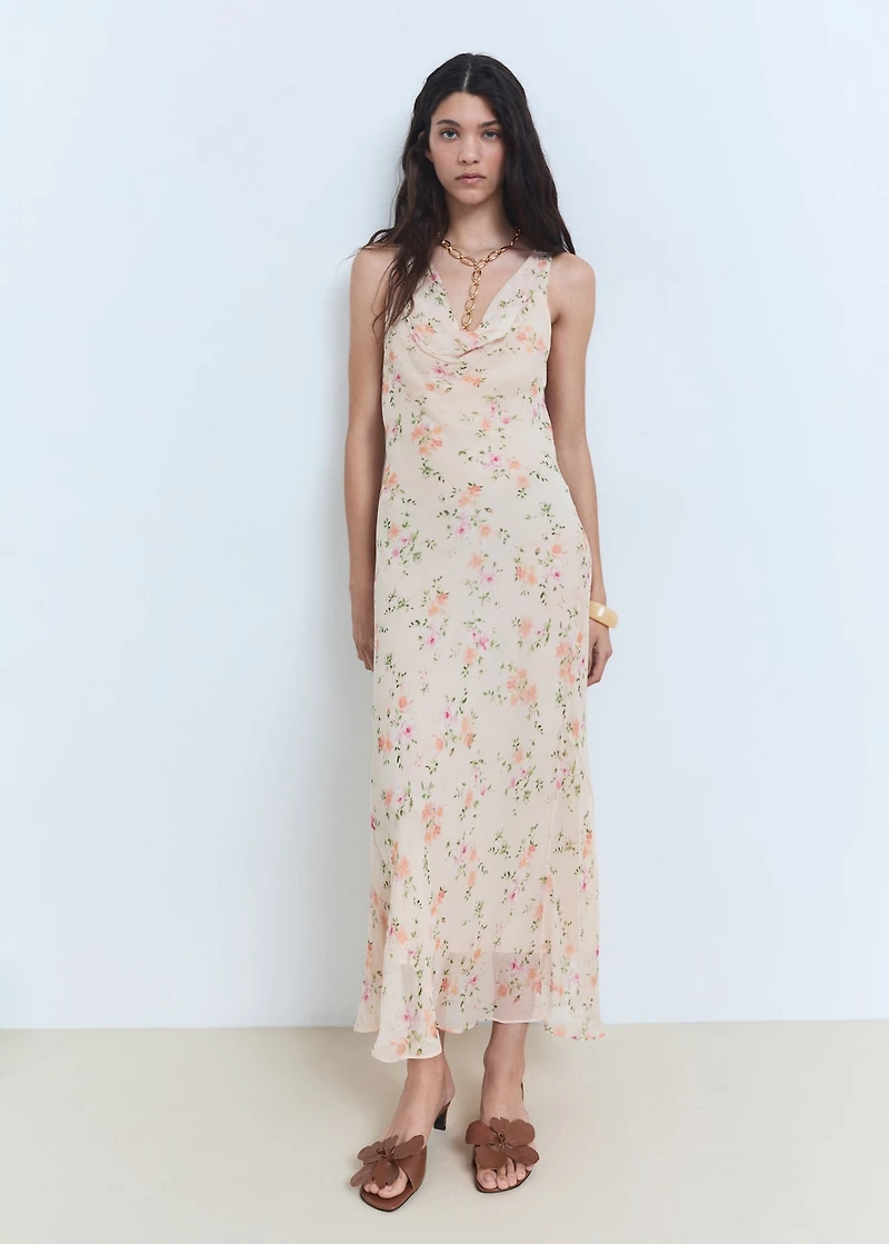 Floral-print draped dress