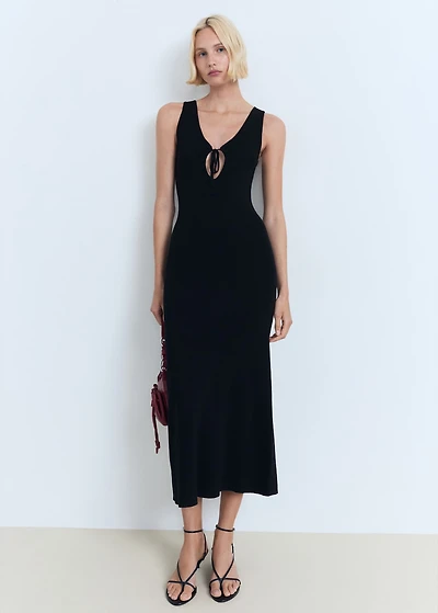 Knitted dress with bow neckline