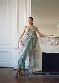 Asymmetrical dress with embroidered fringes