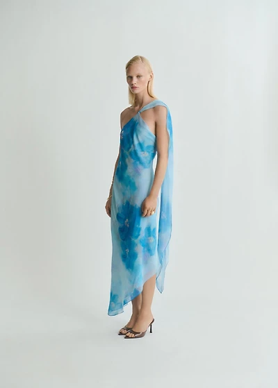 Asymmetrical floral scarf dress