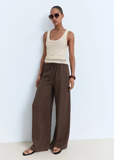 Lyocell wide leg pants with drawstring