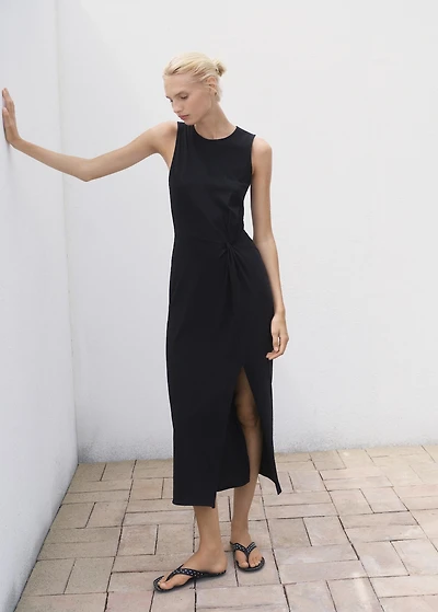 Gathered cotton midi-dress
