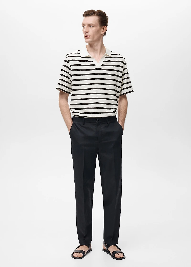 Striped textured knitted polo shirt