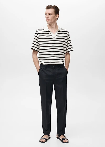 Striped textured knitted polo shirt