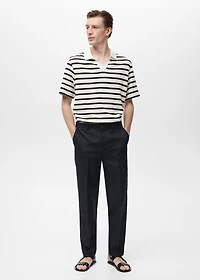 Striped textured knitted polo shirt