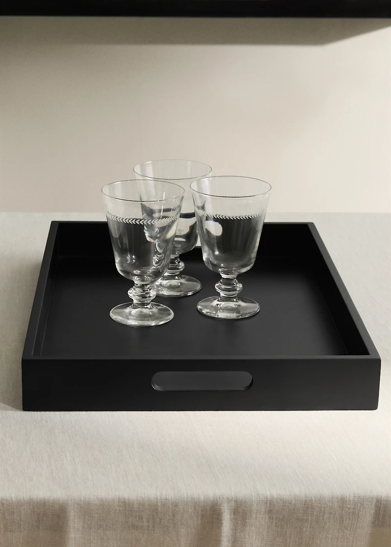 Solid wood decorative tray with handles