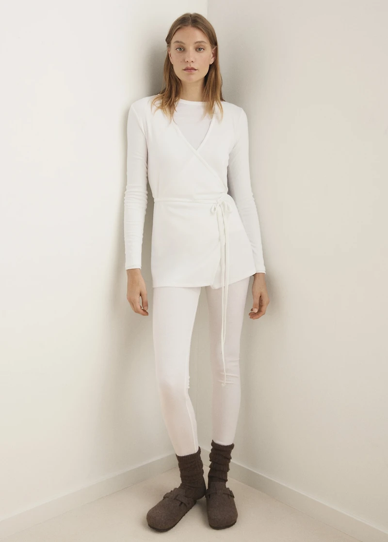 Rib-knit cardigan with tie