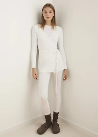 Rib-knit cardigan with tie