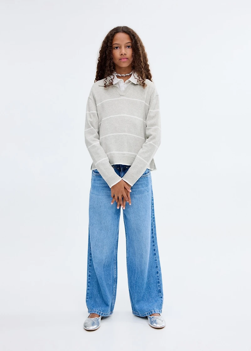 Striped polo-neck sweater