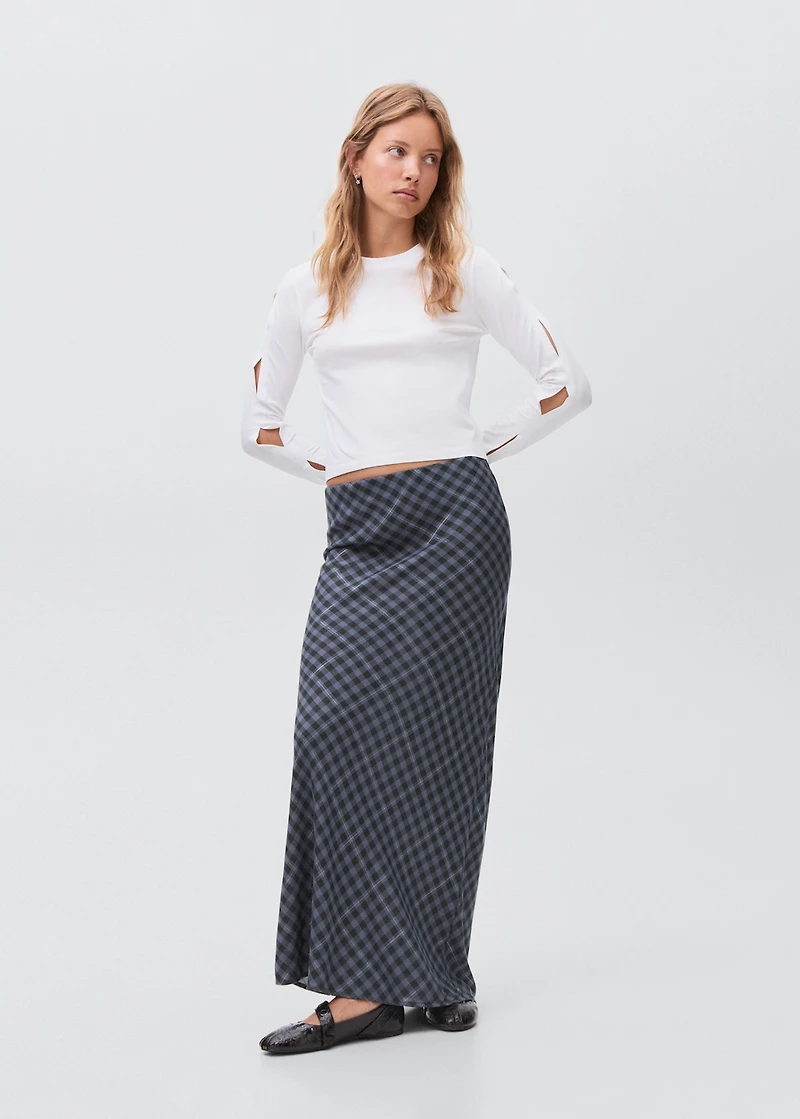 Checked long skirt