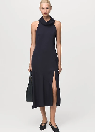 Draped neck dress with opening