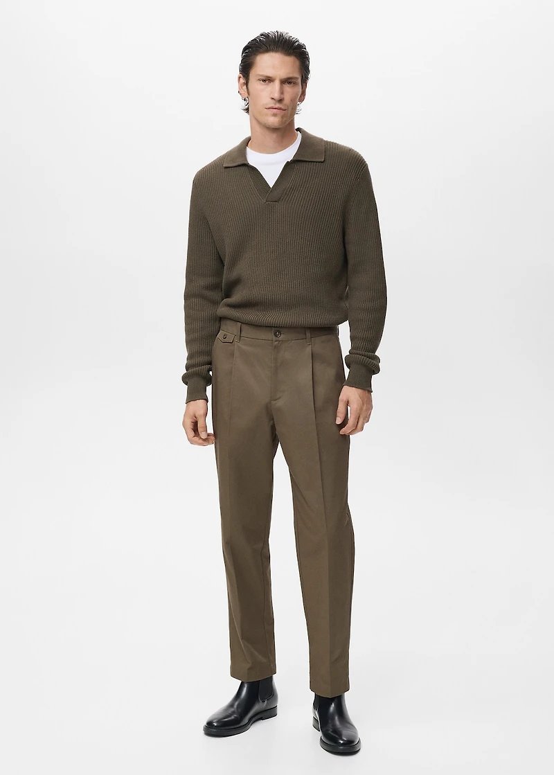 Regular fit pleated cotton pants