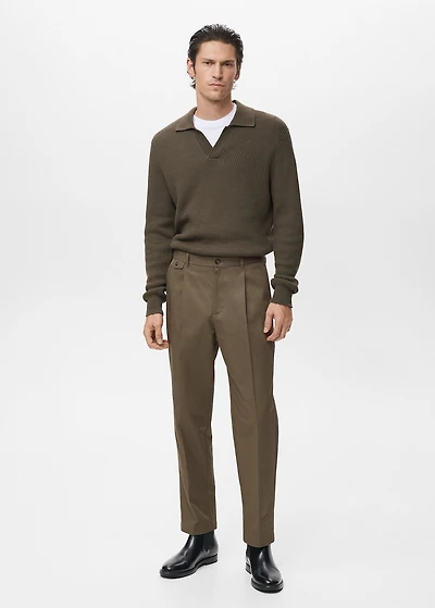 Regular fit pleated cotton pants