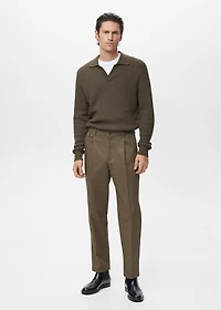 Regular fit pleated cotton pants