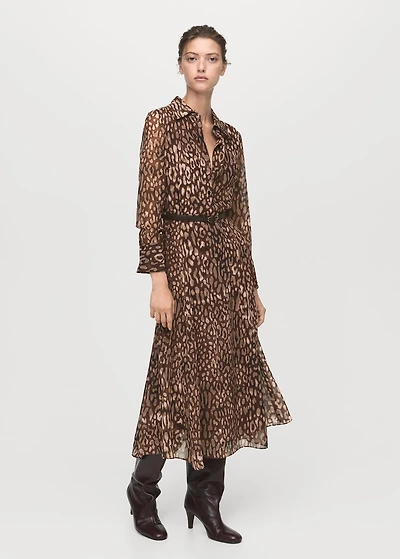Leopard-print shirt dress with belt