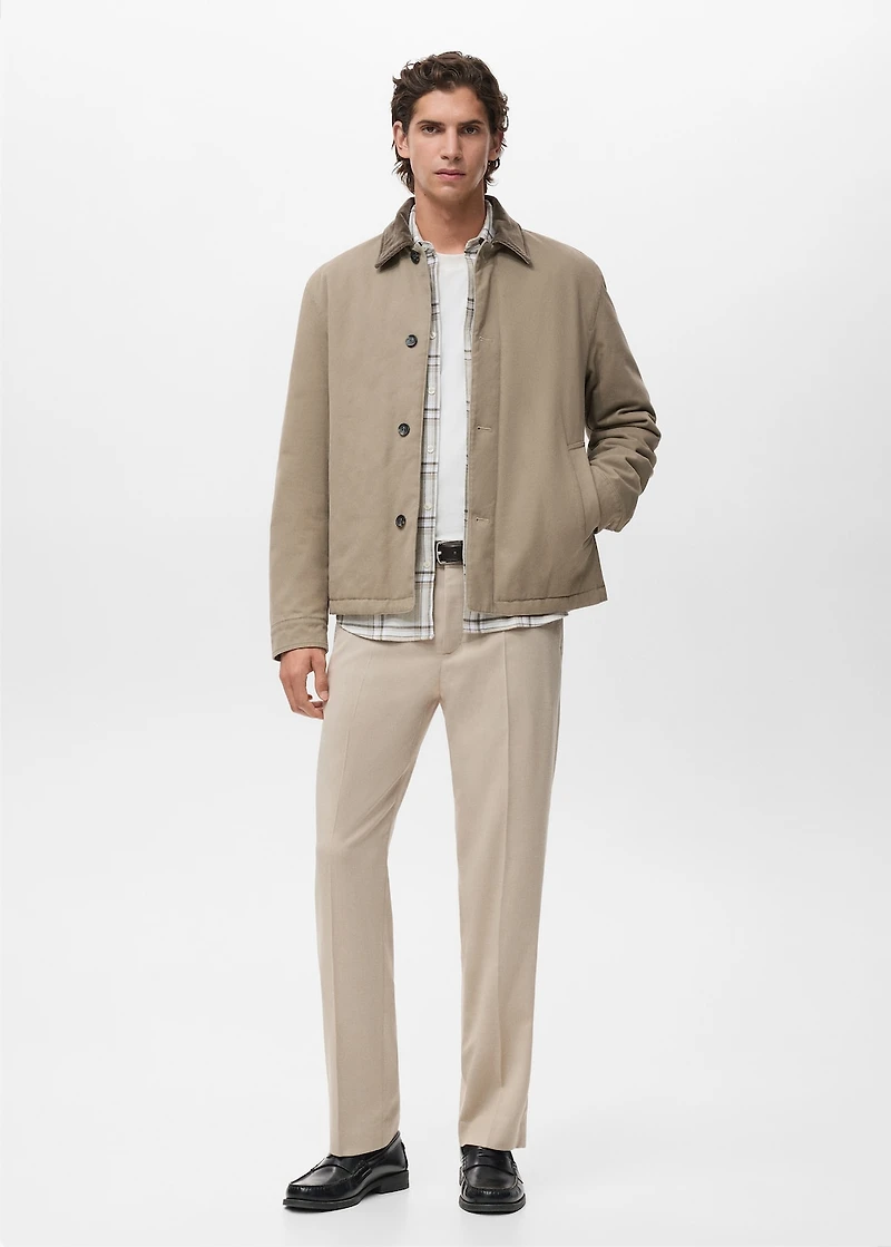 Quilted jacket with corduroy collar