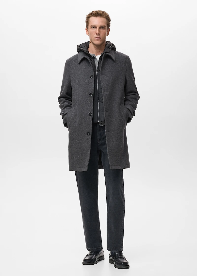 Detachable hood wool coat