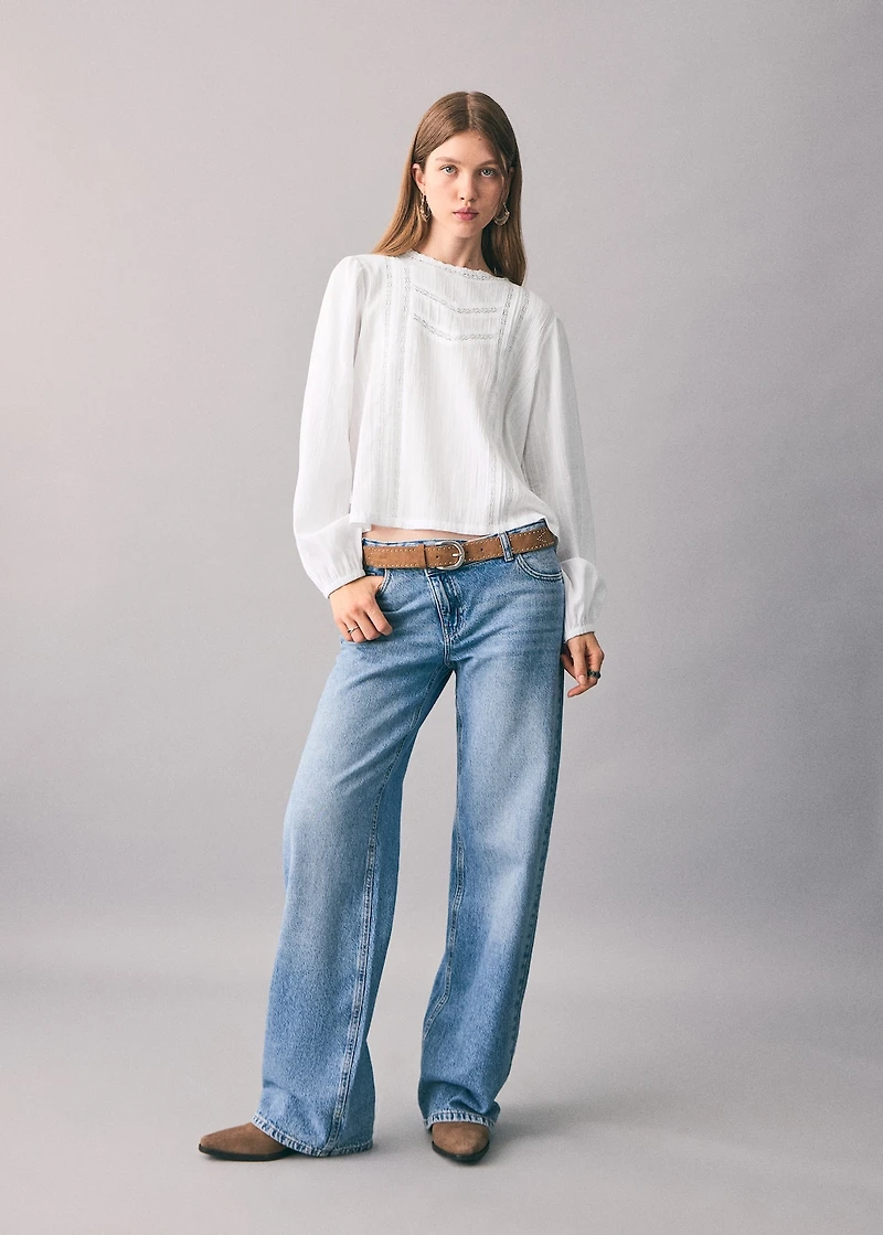 Cotton blouse with lace trim