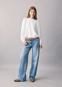 Cotton blouse with lace trim