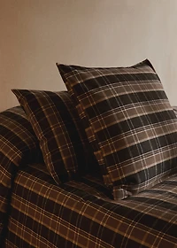 Cotton flannel pillowcase with melange threads and check print, 45 x 110 cm